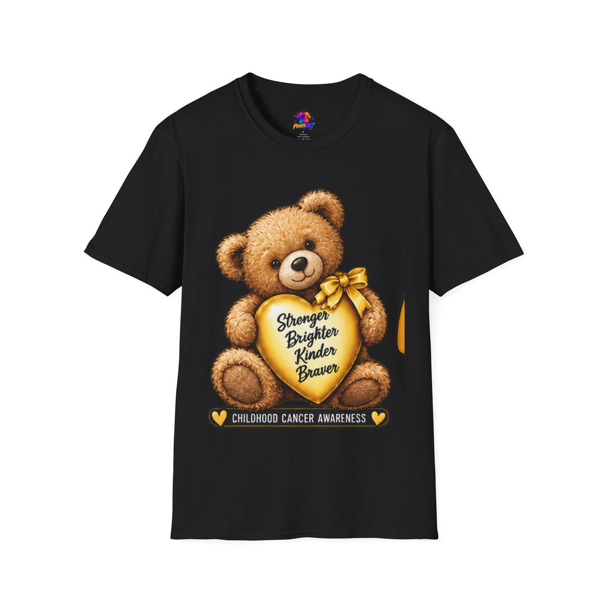 Childhood Cancer Awareness Teddy T-Shirt — "Stronger Brighter Kinder Braver"