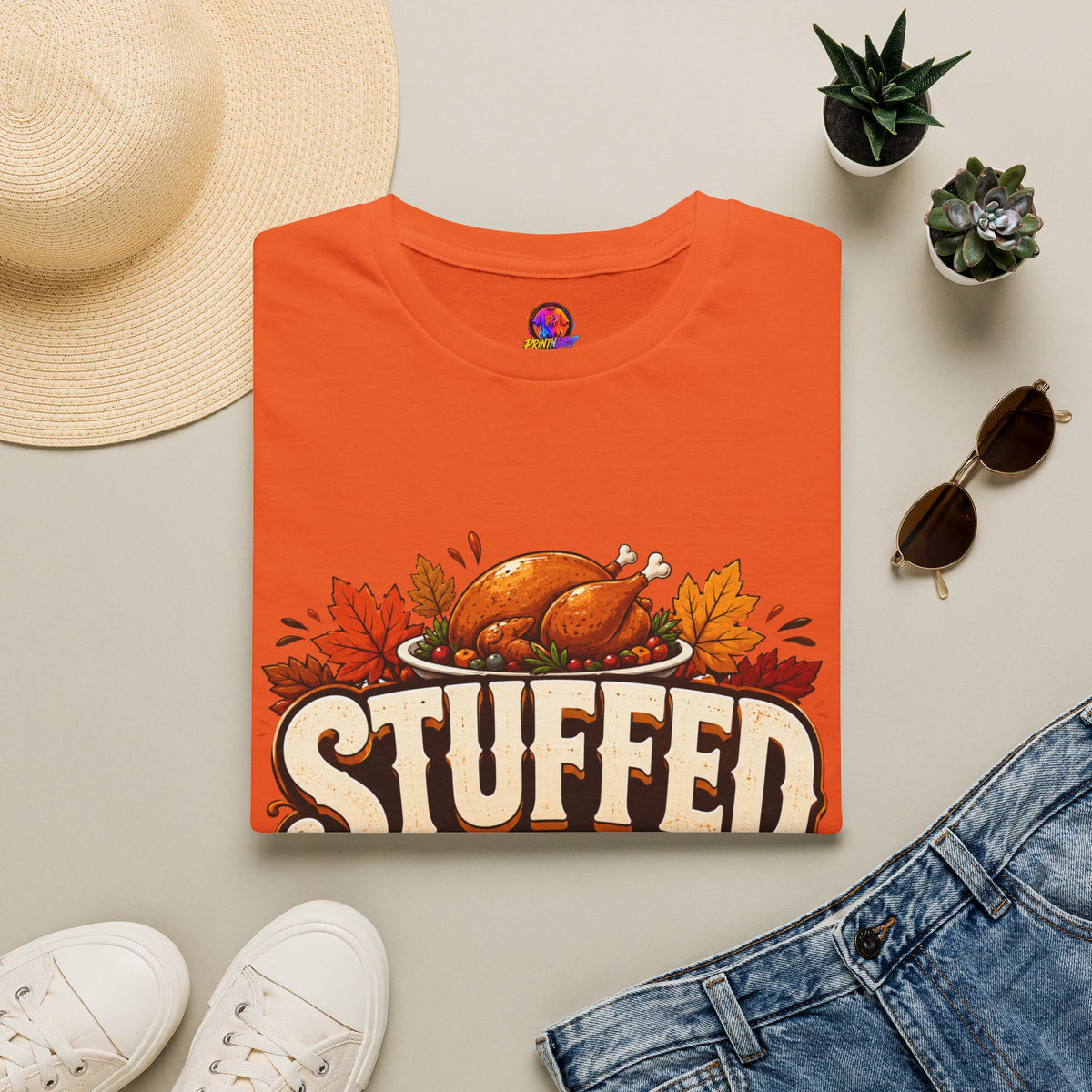 Thanksgiving T-Shirt — "Stuffed and Thankful" Turkey Design
