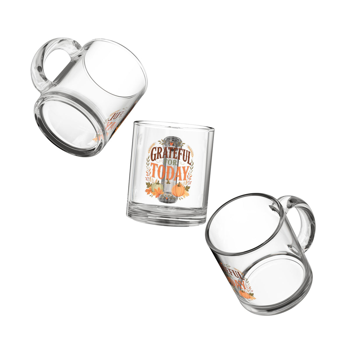 Glass Mug — "Grateful for Today" Thanksgiving Pumpkin Fall Coffee Mug