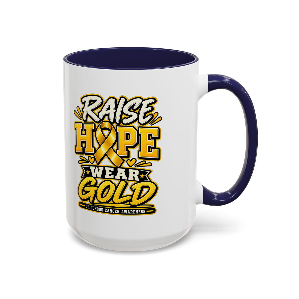 Raise Hope Wear Gold Cancer Awareness Coffee Mug (Accent, 11/15oz)