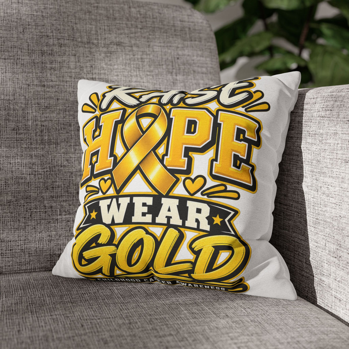 Childhood Cancer Raise Hope Wear Gold Cancer Awareness Pillow