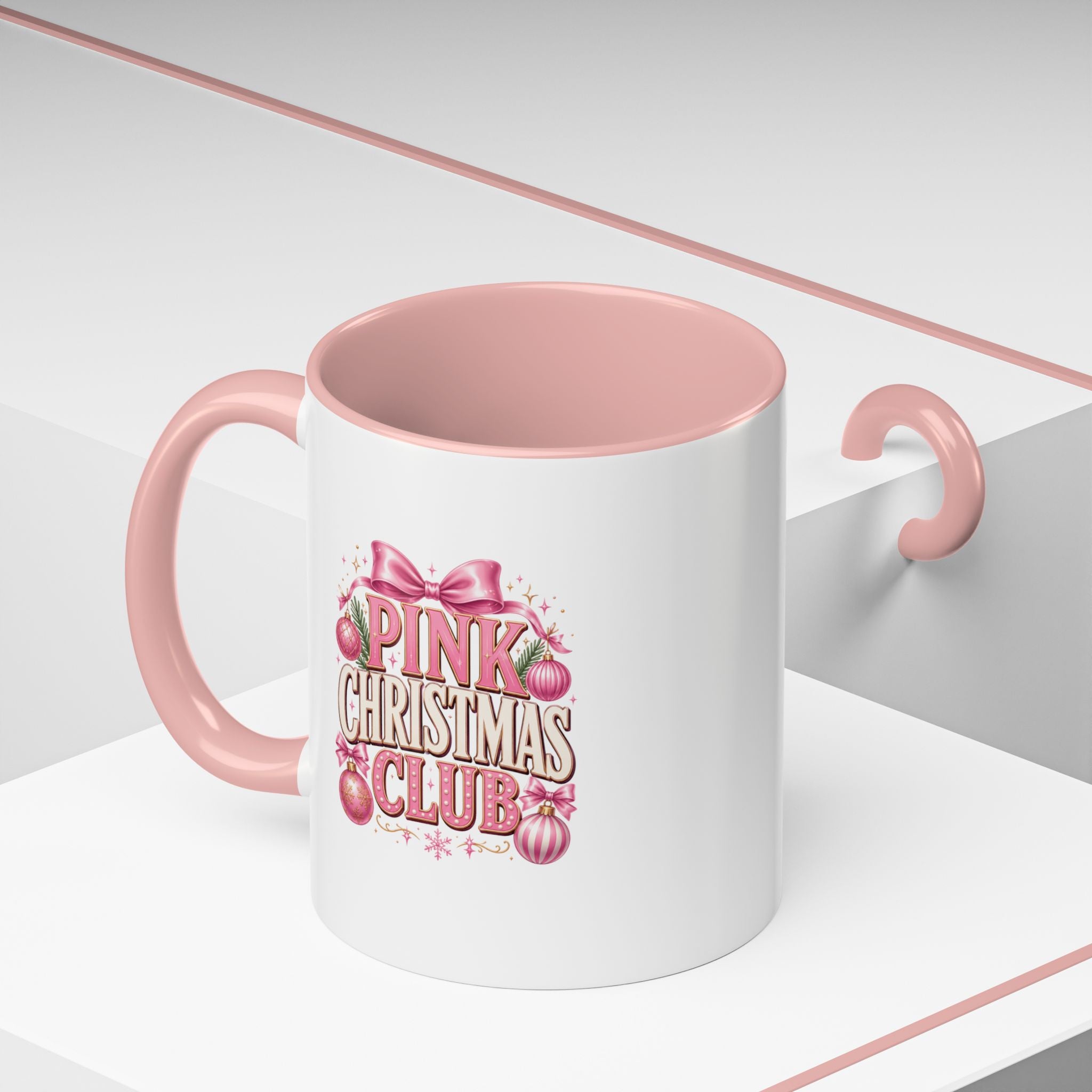 Pink Christmas Club Accent Coffee Mug — Festive Holiday Coffee Cup