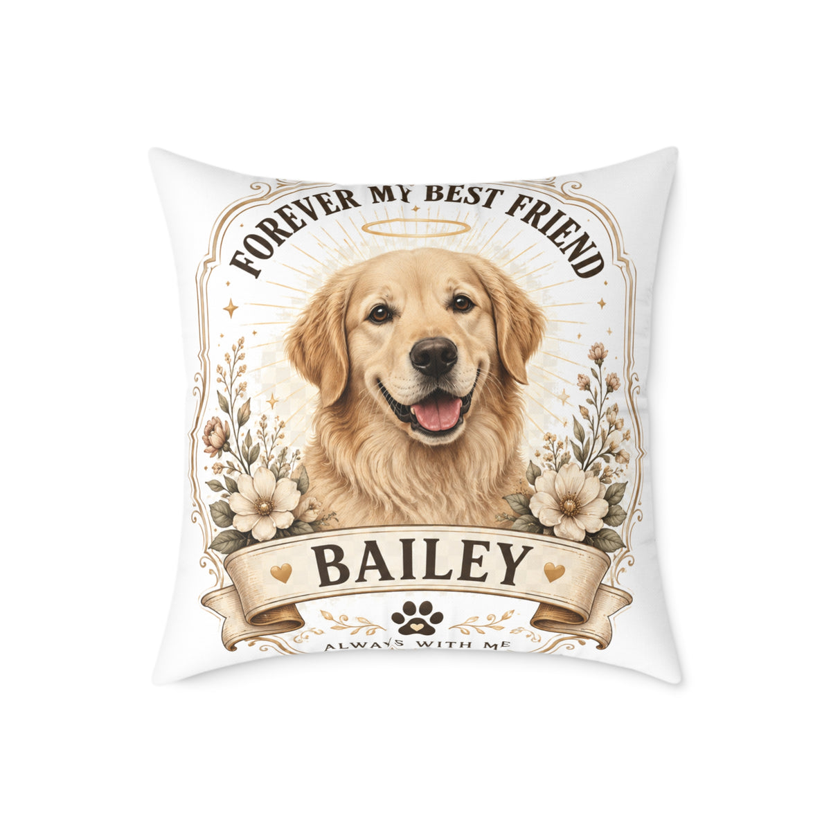 Milo Bailey Dog Dad Mom Golden Retriever Throw Pillow — “Forever My Best Friend” Personalized Dog Pillow (Name: Bailey)