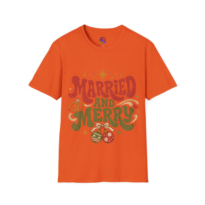 Married and Merry T-Shirt — Retro Holiday Couples Christmas Tee