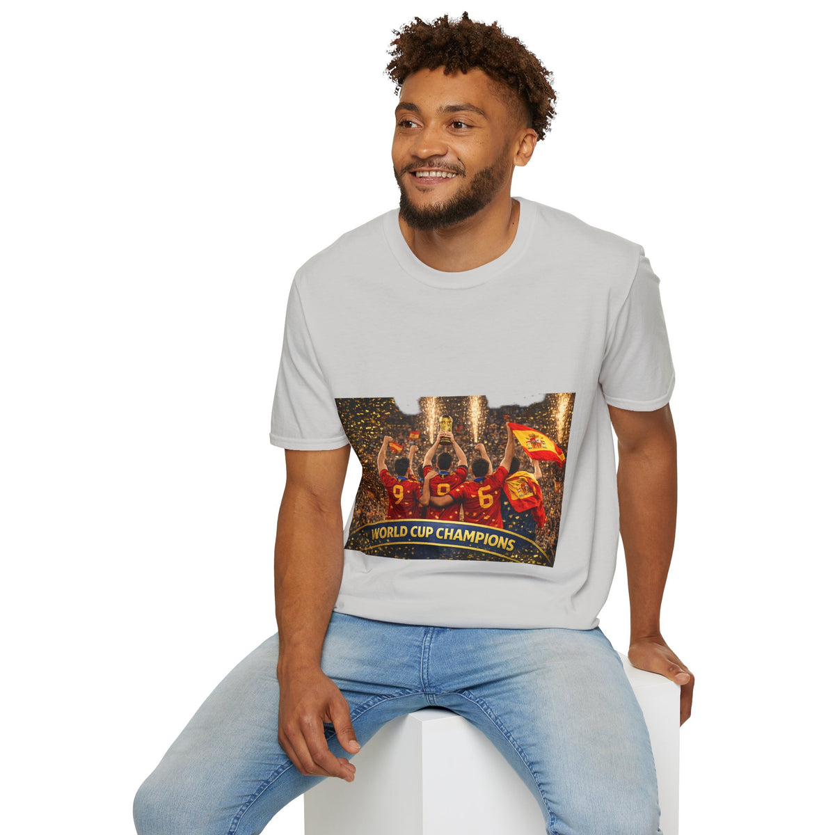 Spain World Cup Champions T‑Shirt — Soccer Trophy Celebration Tee