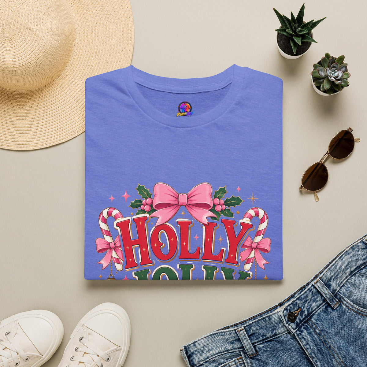 Holly Jolly Girl T-Shirt — Pink Holiday Graphic Tee