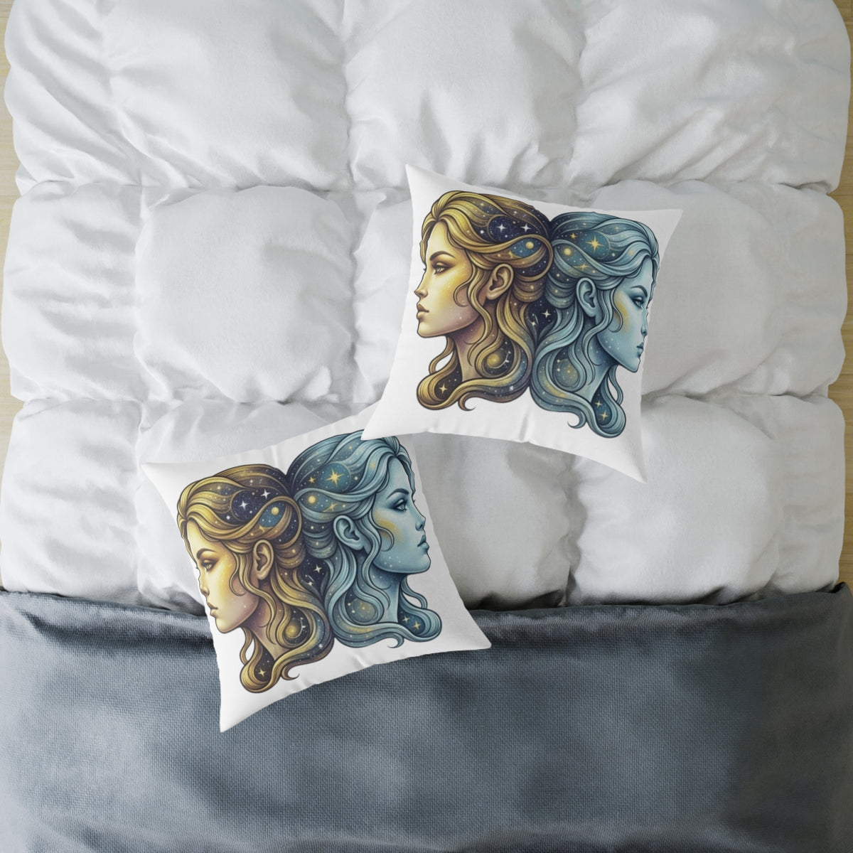 Zodiac Gemini Double-Face Art Pillow — Celestial Sun & Moon Decorative Throw Pillow
