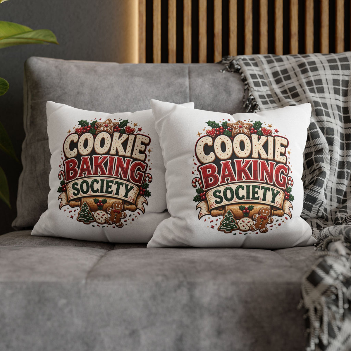 Christmas Cookie Baking Society Pillowcase — Holiday Baking Decorative Throw Pillow Cover