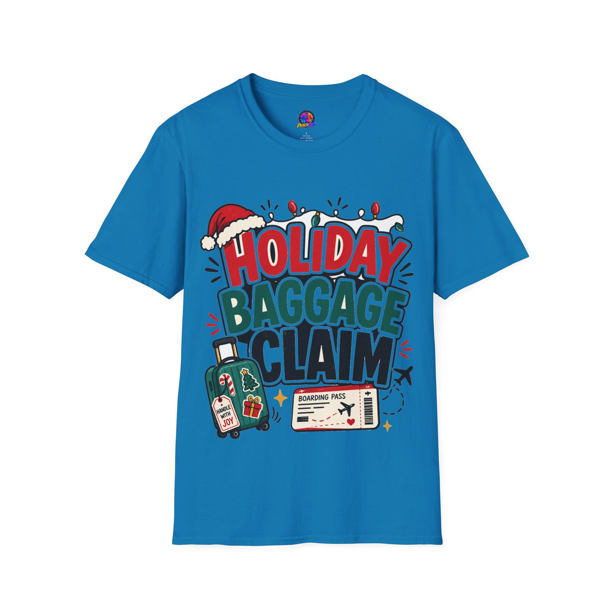 Holiday Baggage Claim T-Shirt — Funny Christmas Vacation Tee with Santa Hat & Lights