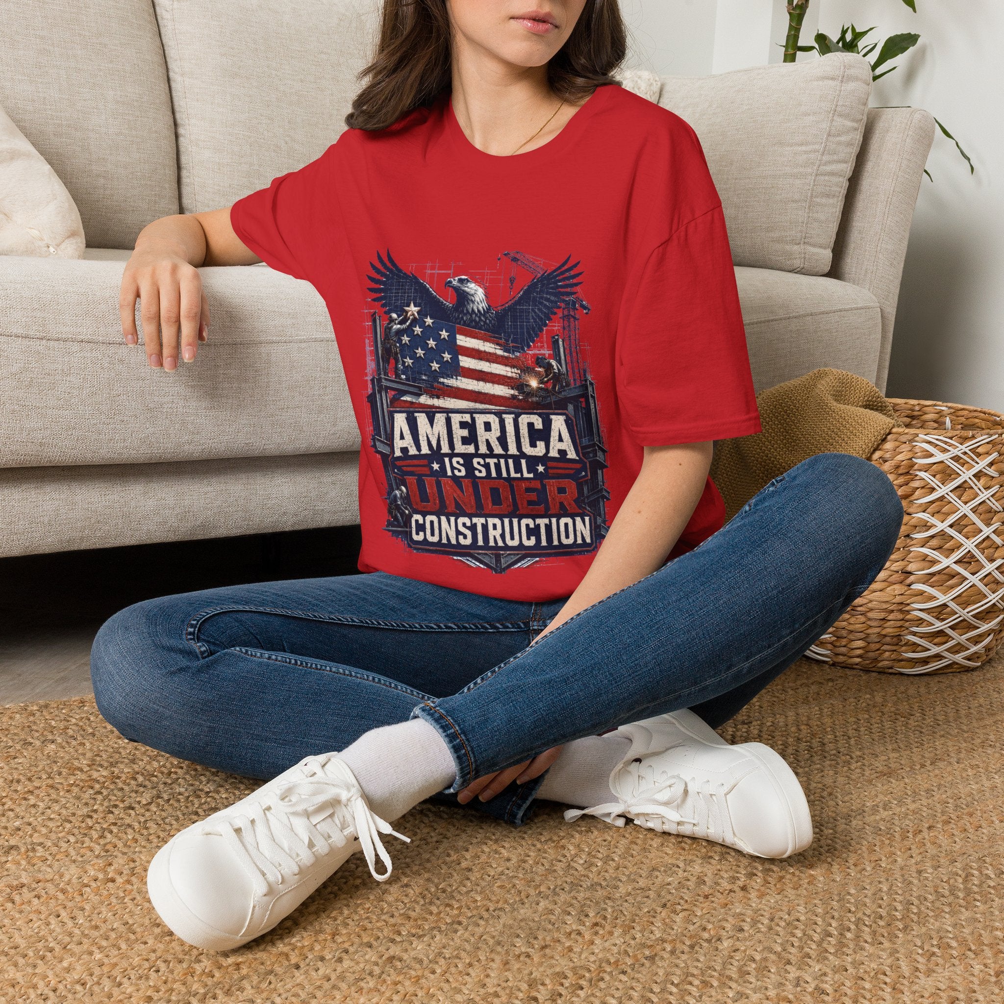 T-Shirt — 'America Is Still Under Construction' Patriotic Eagle Graphic