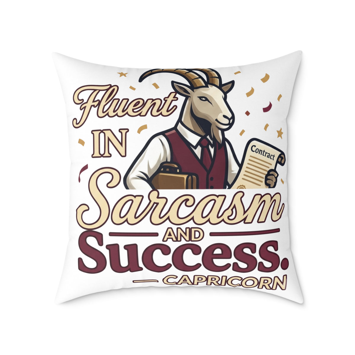 Capricorn Pillow — "Fluent in Sarcasm and Success" Zodiac Cushion