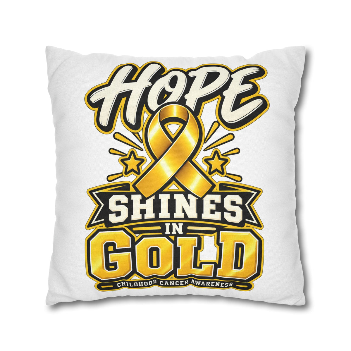 Hope Shines in Gold Pillowcase — Childhood Cancer Awareness Ribbon Decorative Pillow