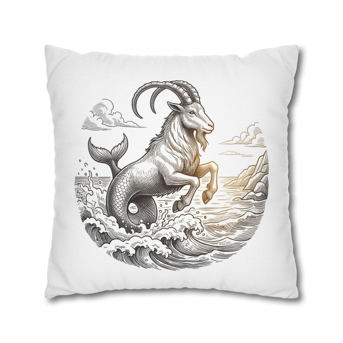 Capricorn Sea-Goat Decorative Pillowcase — Zodiac Mythical Creature Throw Pillow Cover