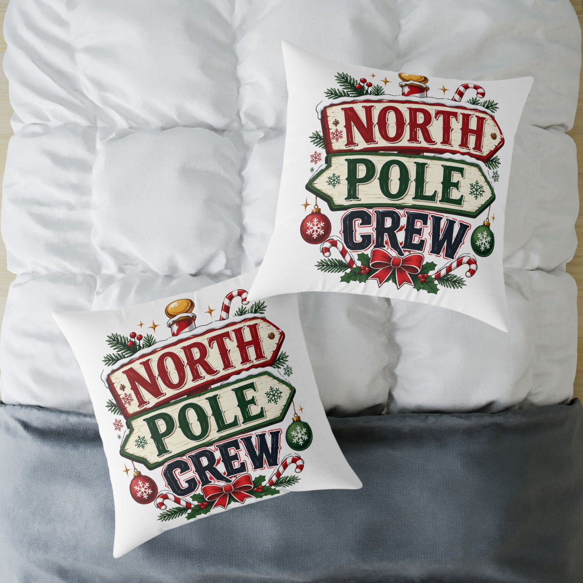 Christmas North Pole Crew Pillow - Christmas Holiday Decorative Throw Pillow