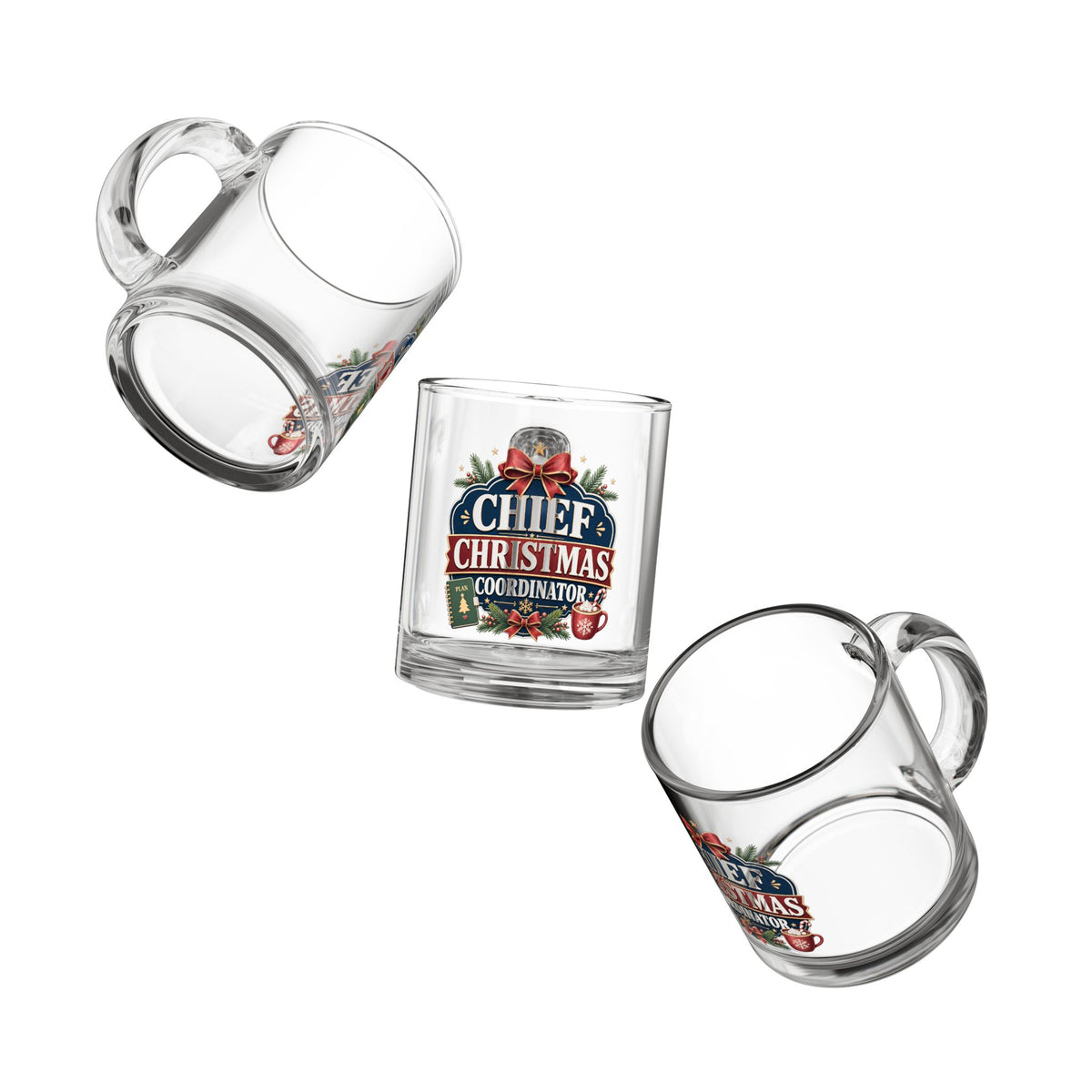 Modern Day Christmas Glass Mug  10oz Glass Mug — "Chief Christmas Coordinator" Festive 10oz Holiday Coffee Cup