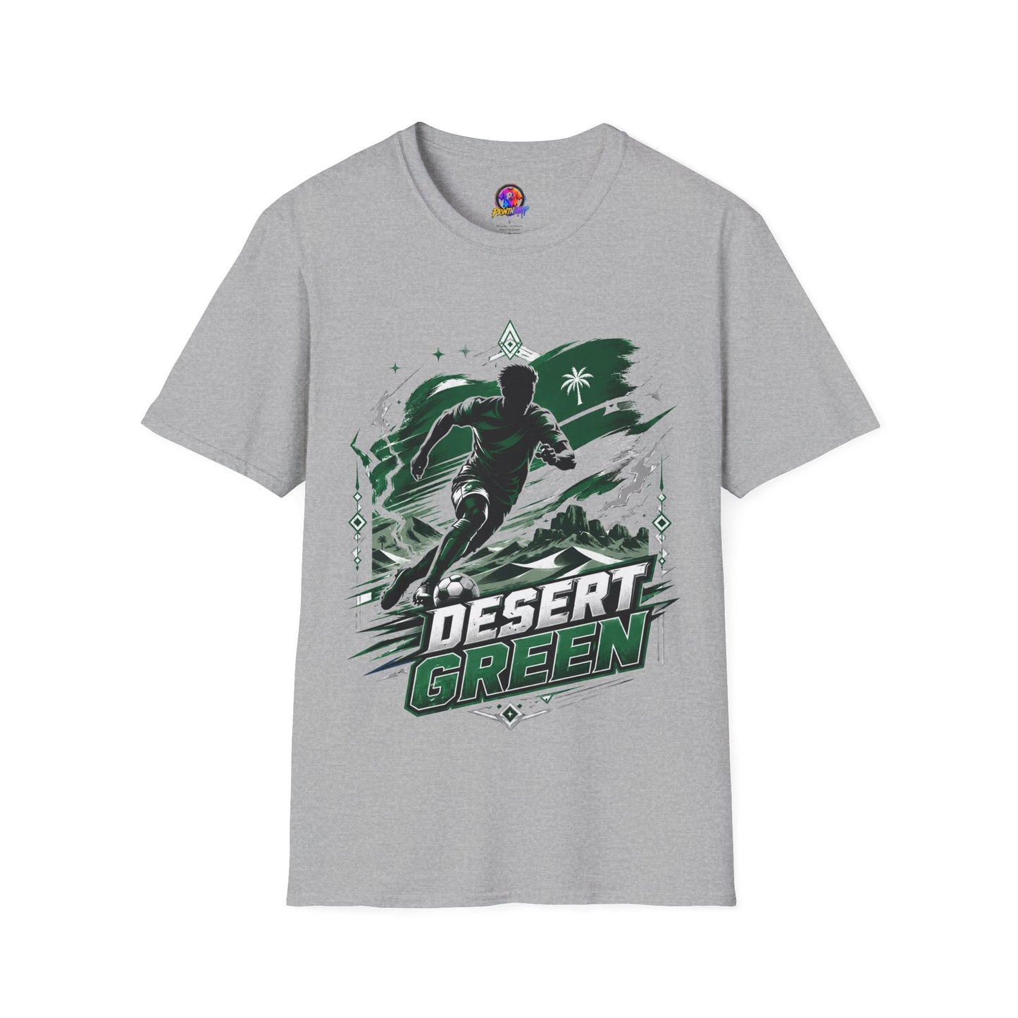 Saudi Arabia Desert Green Soccer T-Shirt — Silhouette Player Graphic