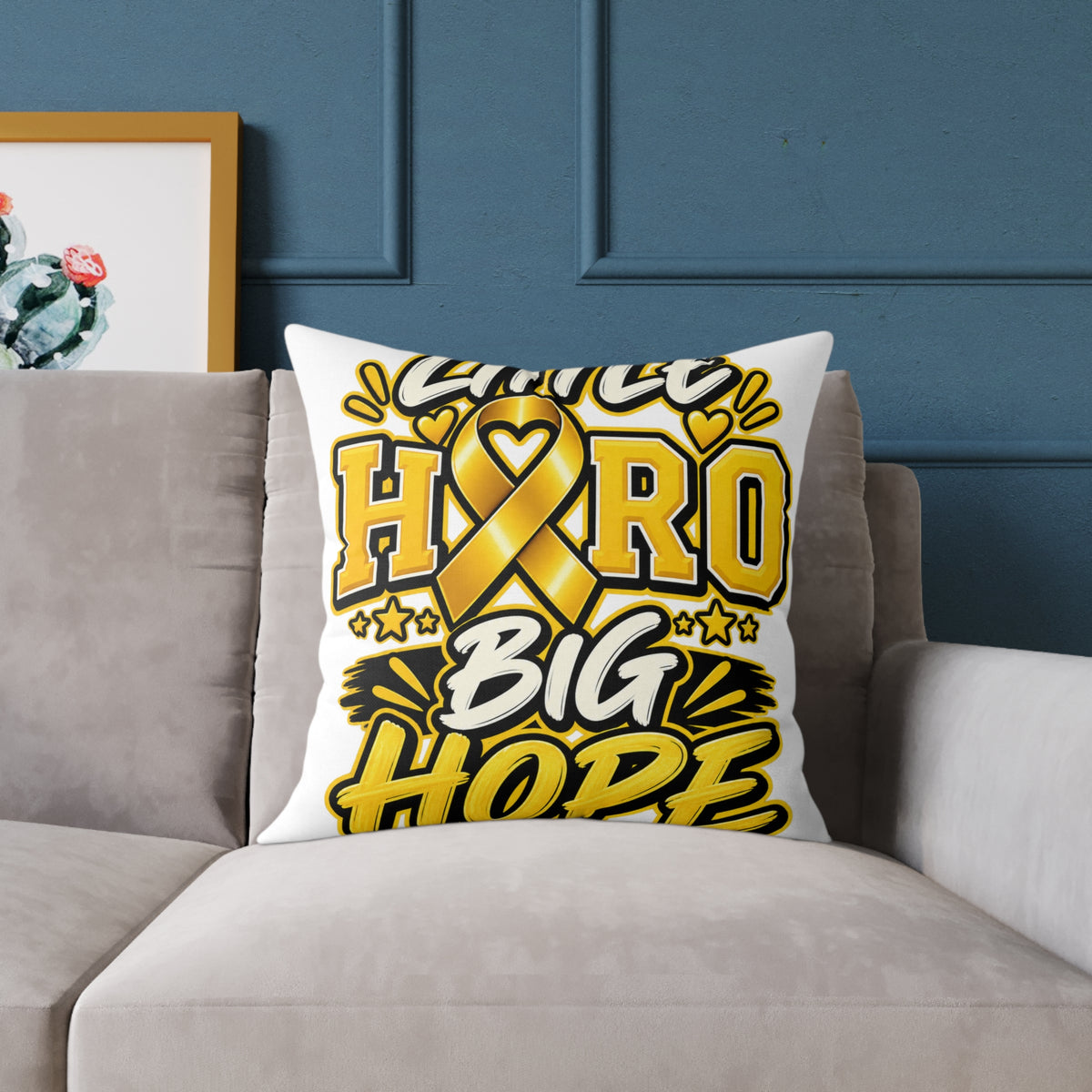 Awake Hero Big Hope Pillow —Childhood  Cancer Awareness Yellow Ribbon Square Throw Pillow