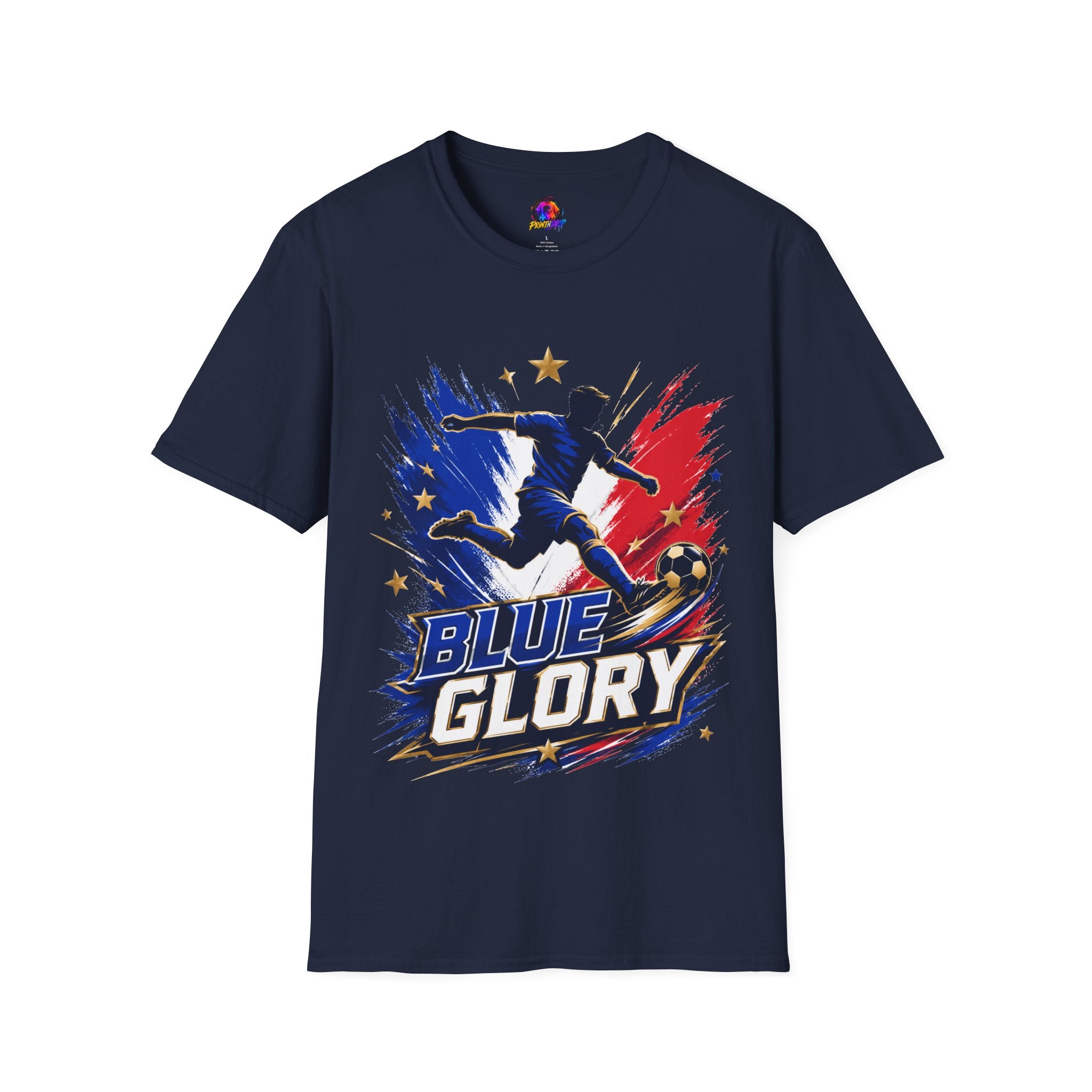 France Soccer T-Shirt — "Blue Glory" Red, White & Blue Player Graphic