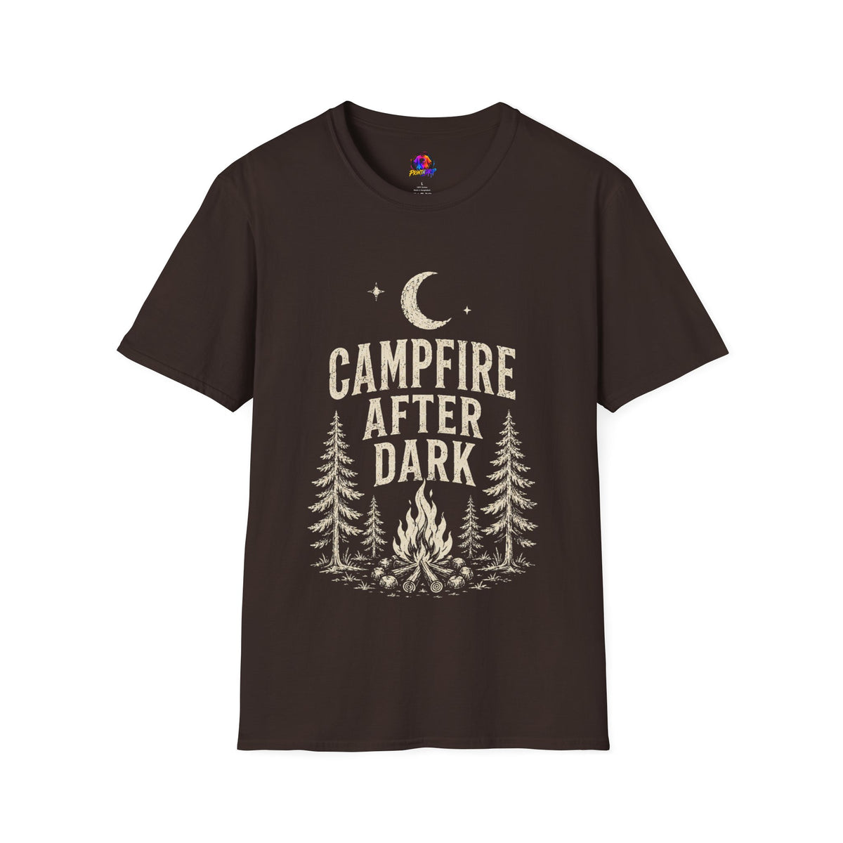 Campfire After Dark T-Shirt — Vintage Moon & Pine Camping Tee
