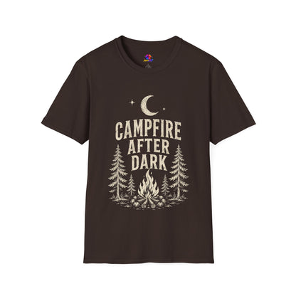 Campfire After Dark T-Shirt — Vintage Moon & Pine Camping Tee