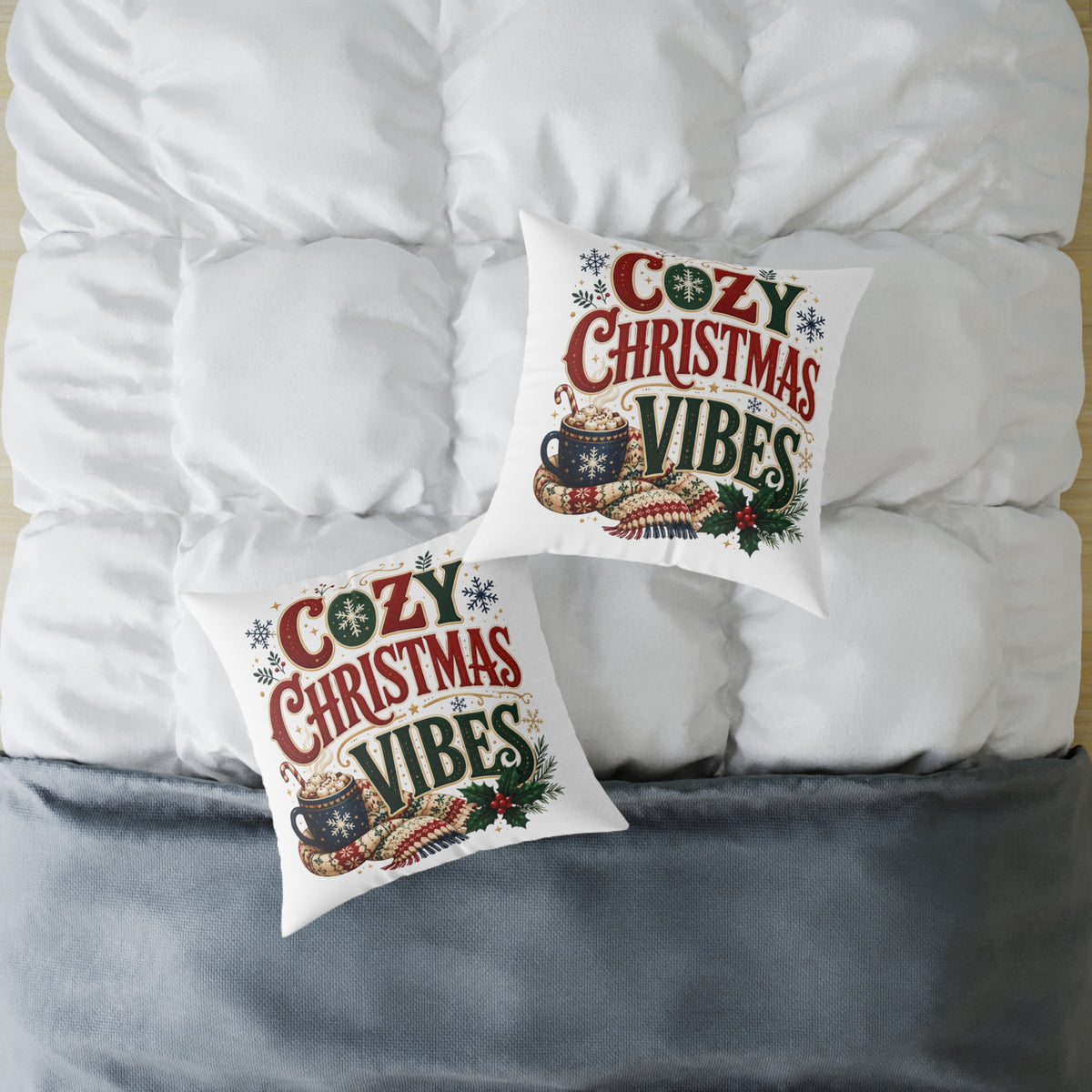 Cozy Christmas Vibes Pillow - Holiday Decorative Throw Cushion