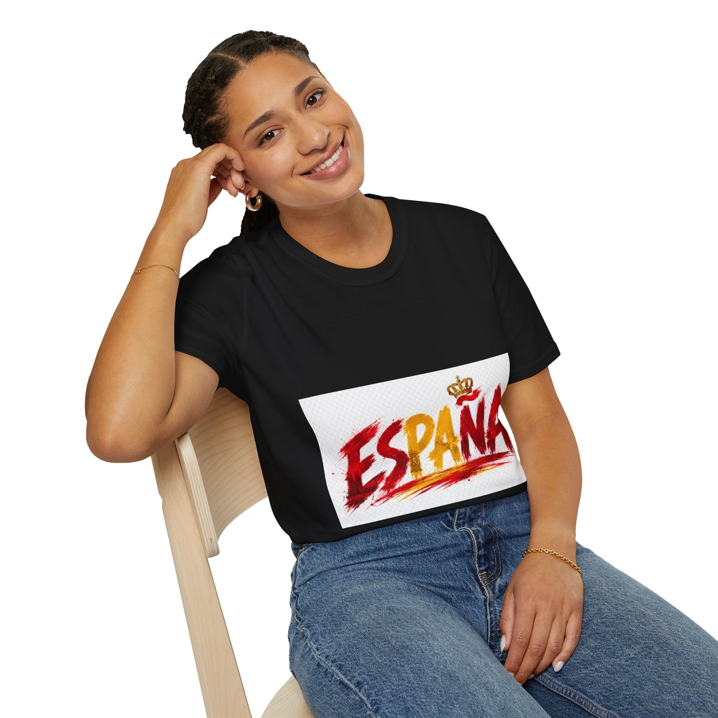 Spain  Graphic T-Shirt — Spanish Flag Brushstroke Design with Crown