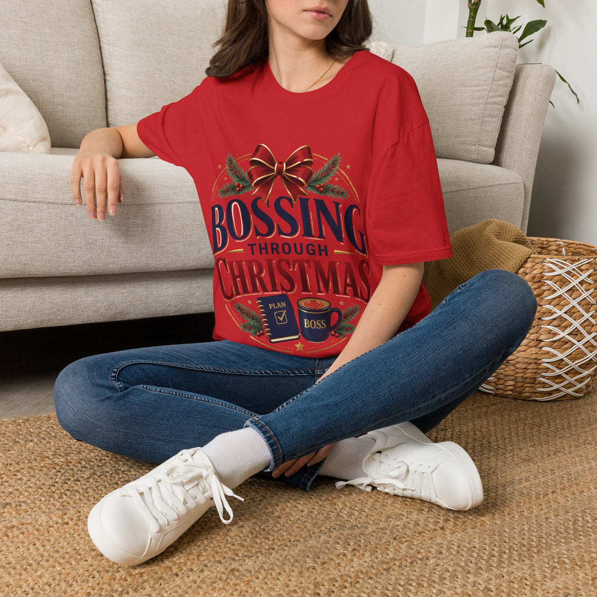 Christmas “Bossing Through Christmas” T‑Shirt — Funny Holiday Boss Gift