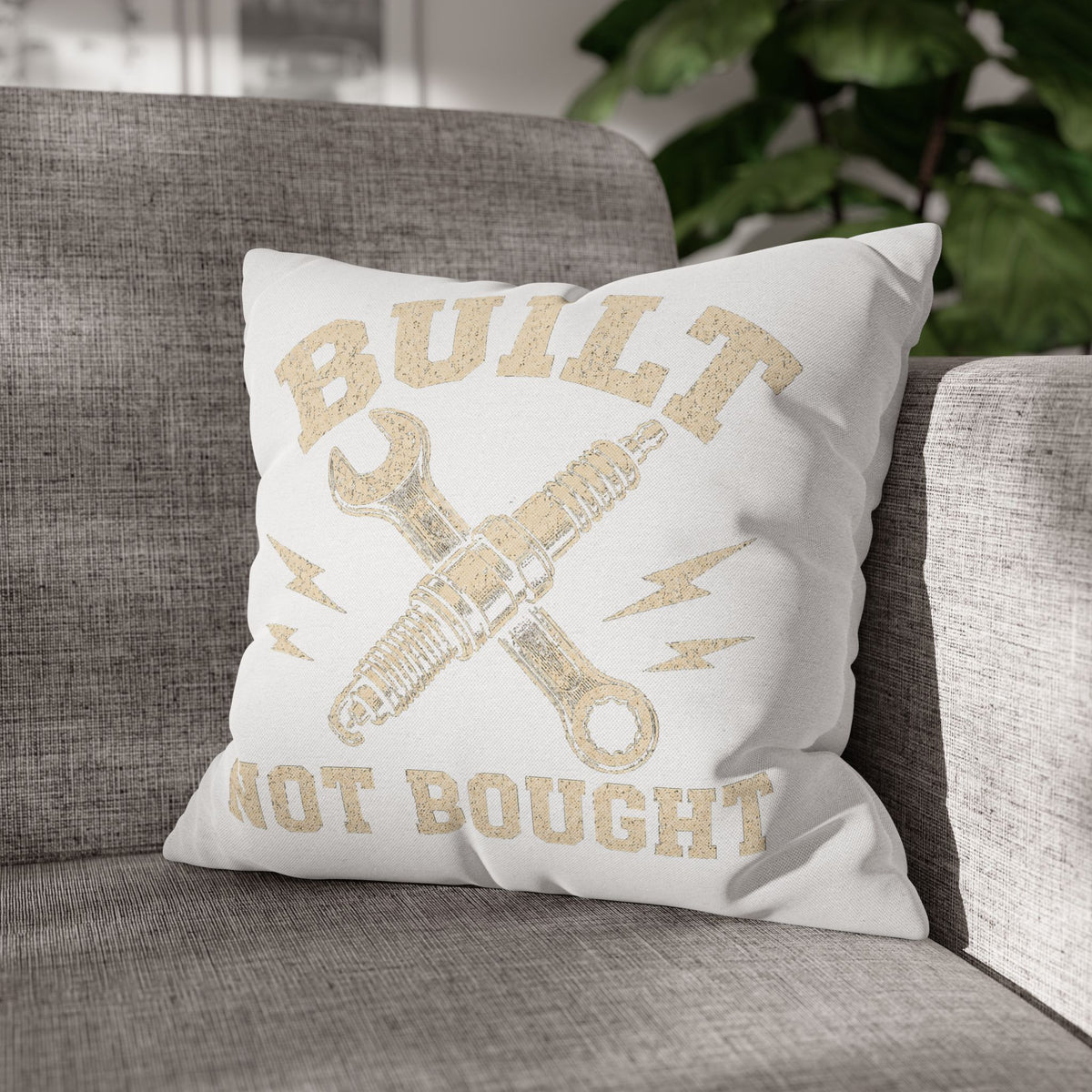 Built Not Bought Decorative Pillowcase Milo Bailey Dog Dad Mom — Rustic Mechanic Tool Accent