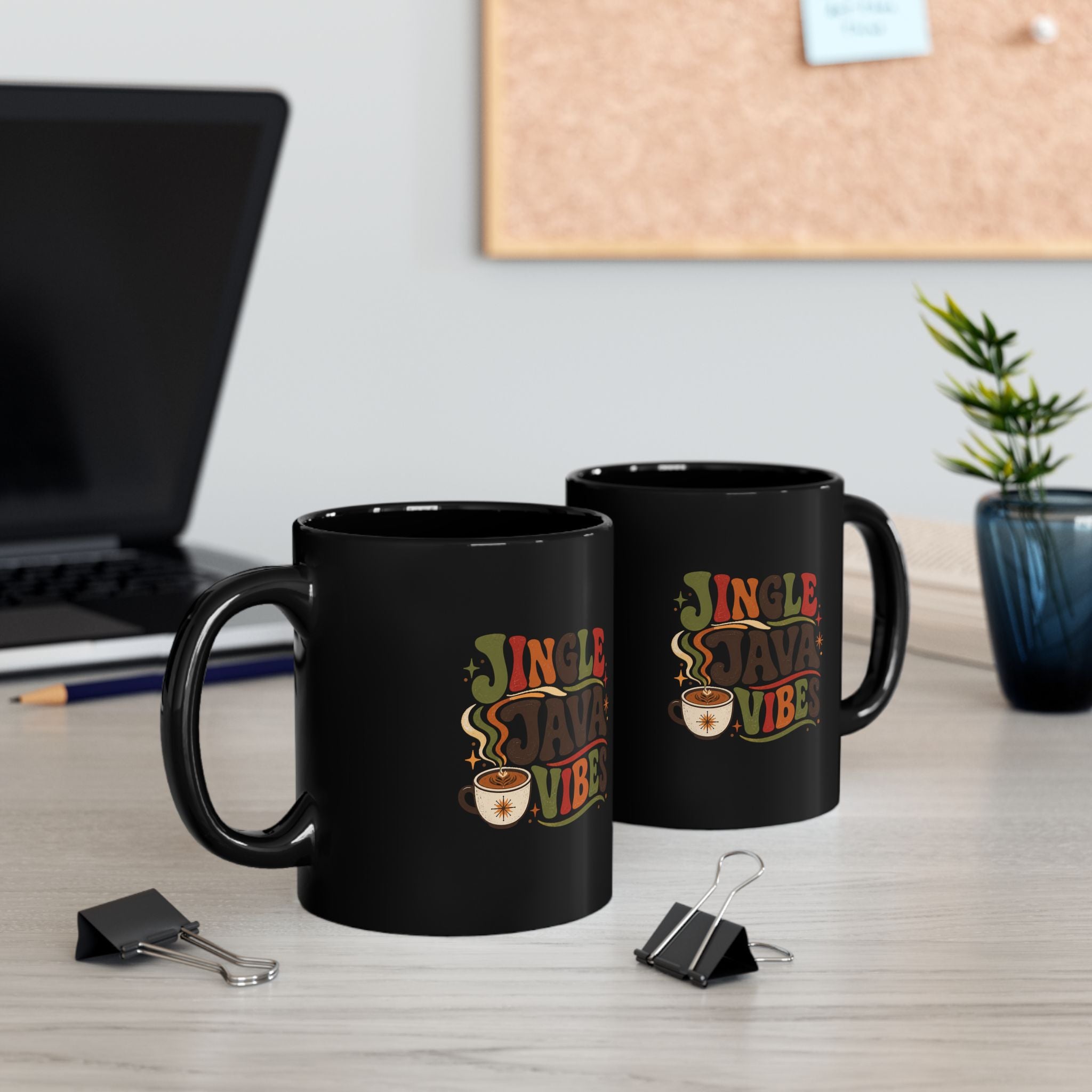 Christmas  Jingle Java Vibes Black Mug — Festive Coffee Lover Holiday Coffee Mug