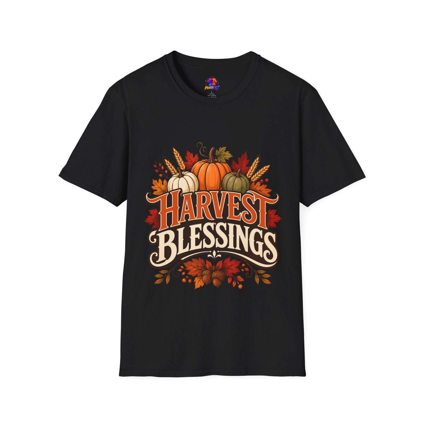 Harvest Blessings T-Shirt — Fall Pumpkin Harvest Graphic Tee for Thanksgiving