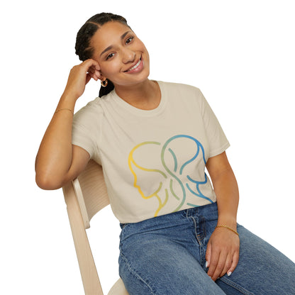 Twin Profile Line Art T‑Shirt — Gradient Sisterhood Outline Tee