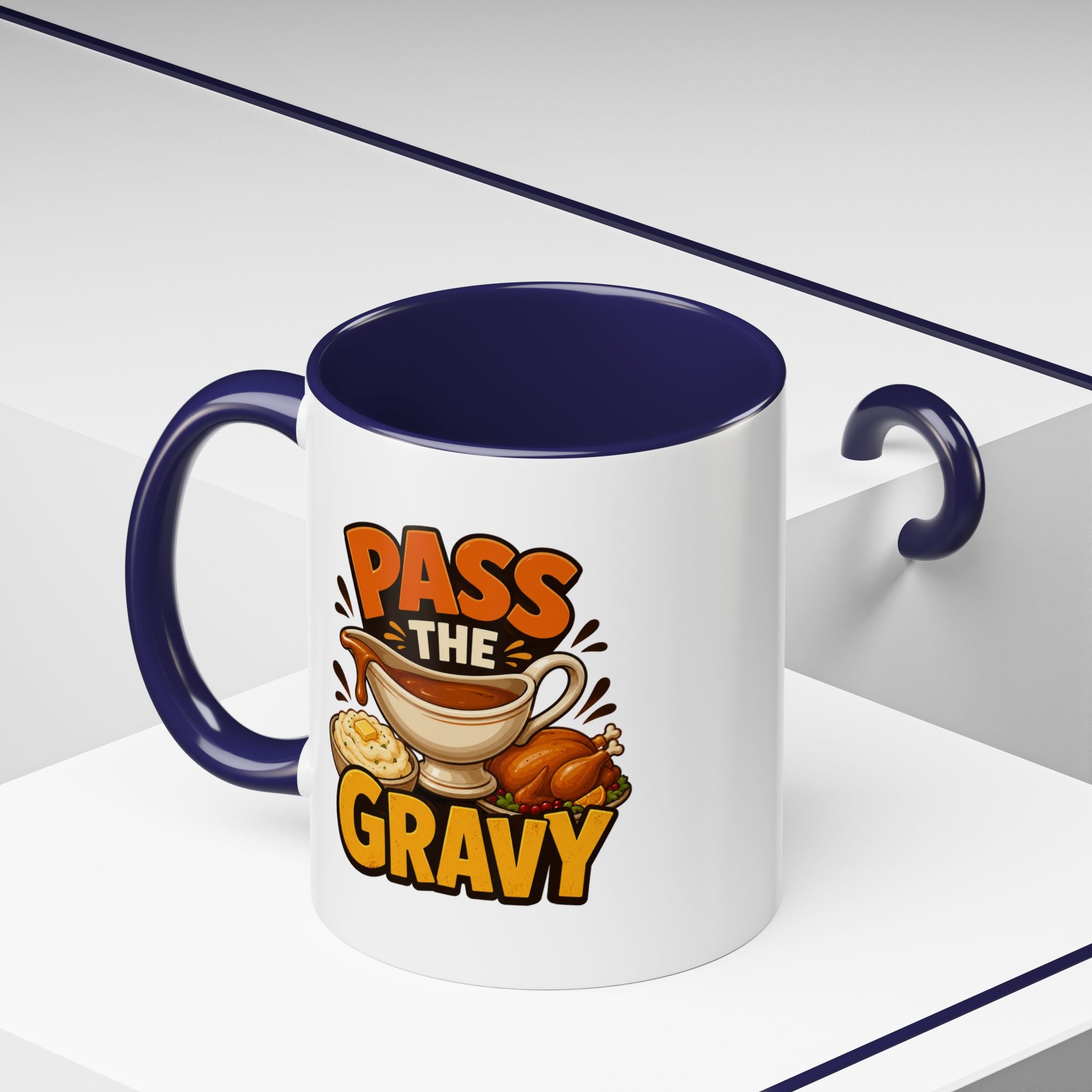 Thanksgiving Mug Pass the Gravy Coffee Mug — Thanksgiving Turkey & Gravy Bowl Accent Mug