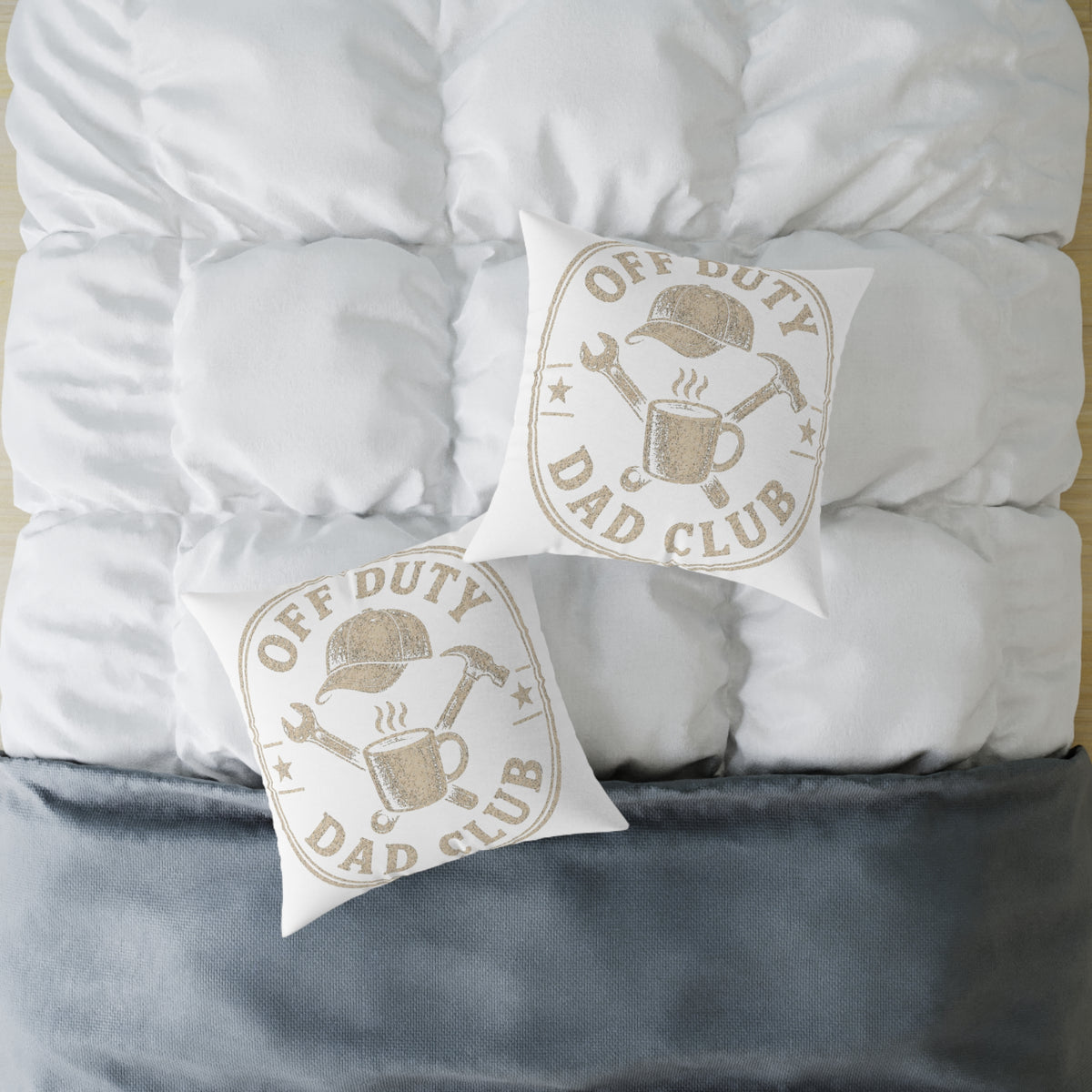 Off Duty Dad Club Pillow  Milo Bailey Dog Dad Mom — Rustic Coffee & Tools Decorative Throw Pillow