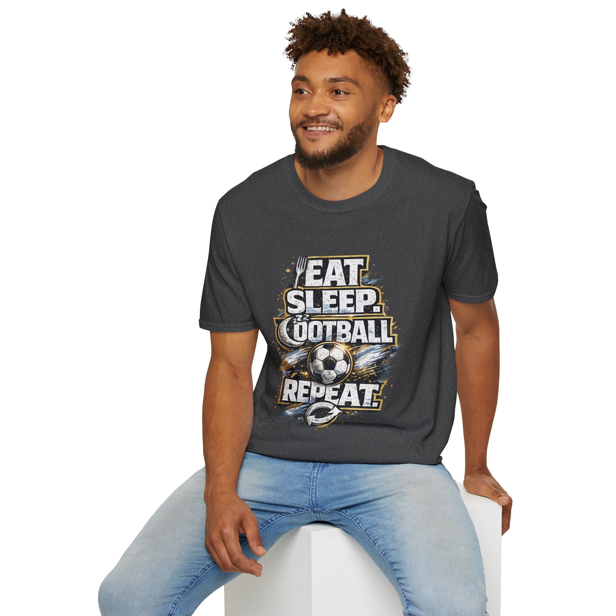 Football 'Eat Sleep Football Repeat' T-Shirt — Vintage Soccer Fan Tee