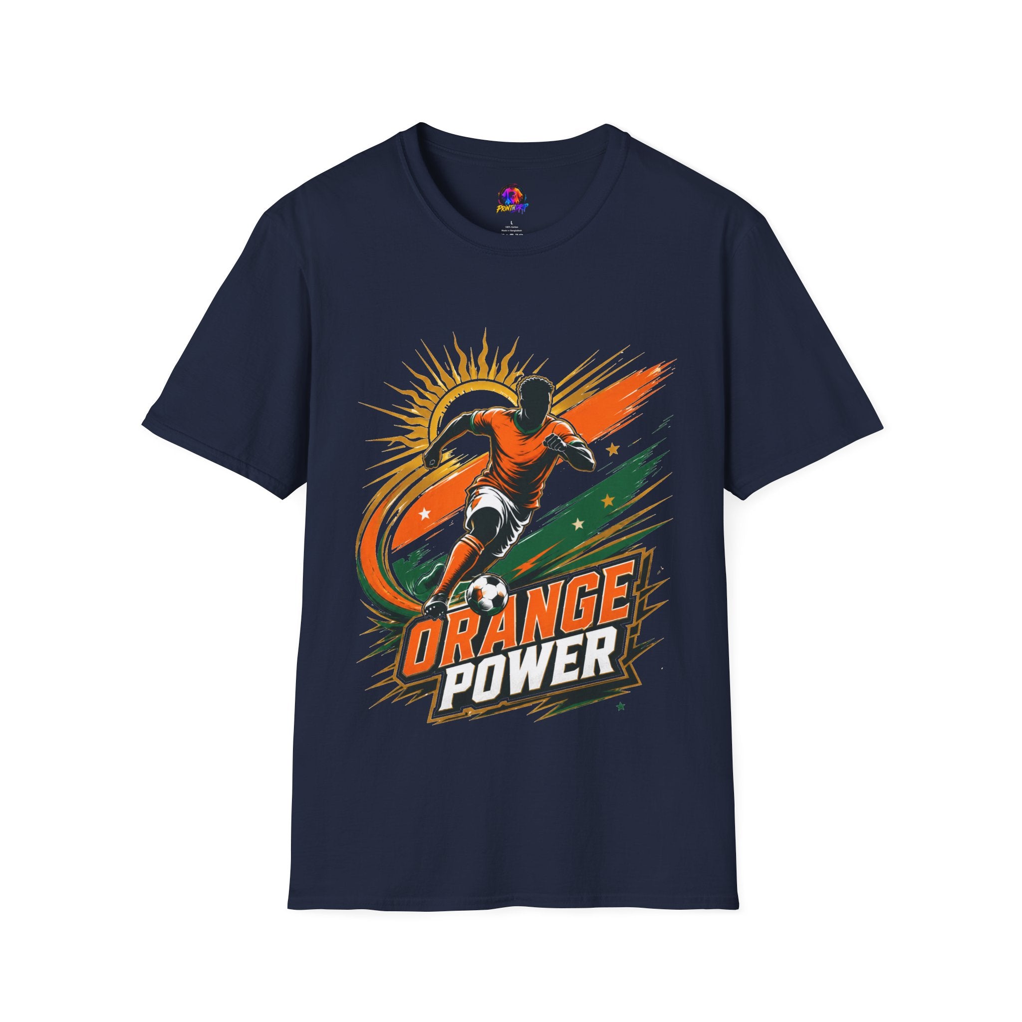 Côte d'Ivoire Orange Power Soccer T-Shirt — Dynamic Player Graphic Tee