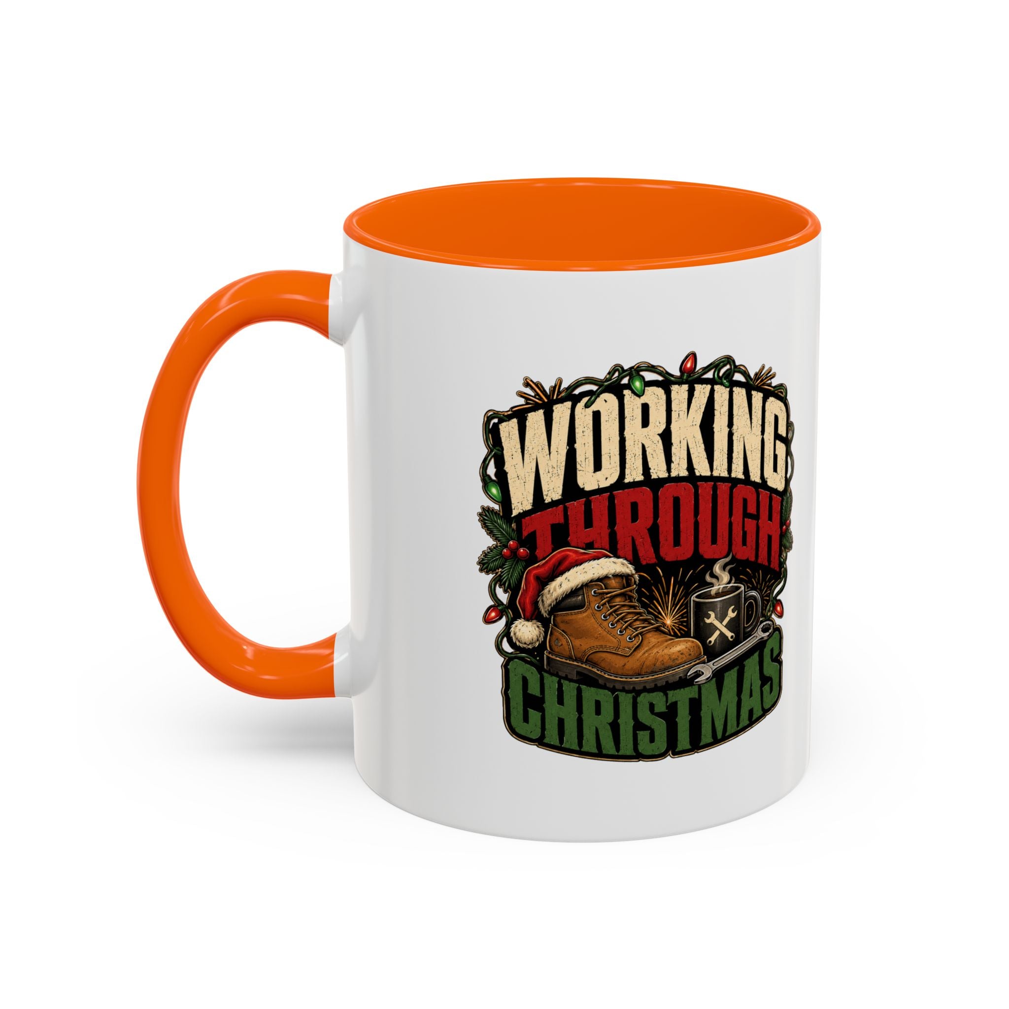 Modern Day Christmas Working Through Christmas Coffee Mug — Funny Holiday Work & Overtime Gift