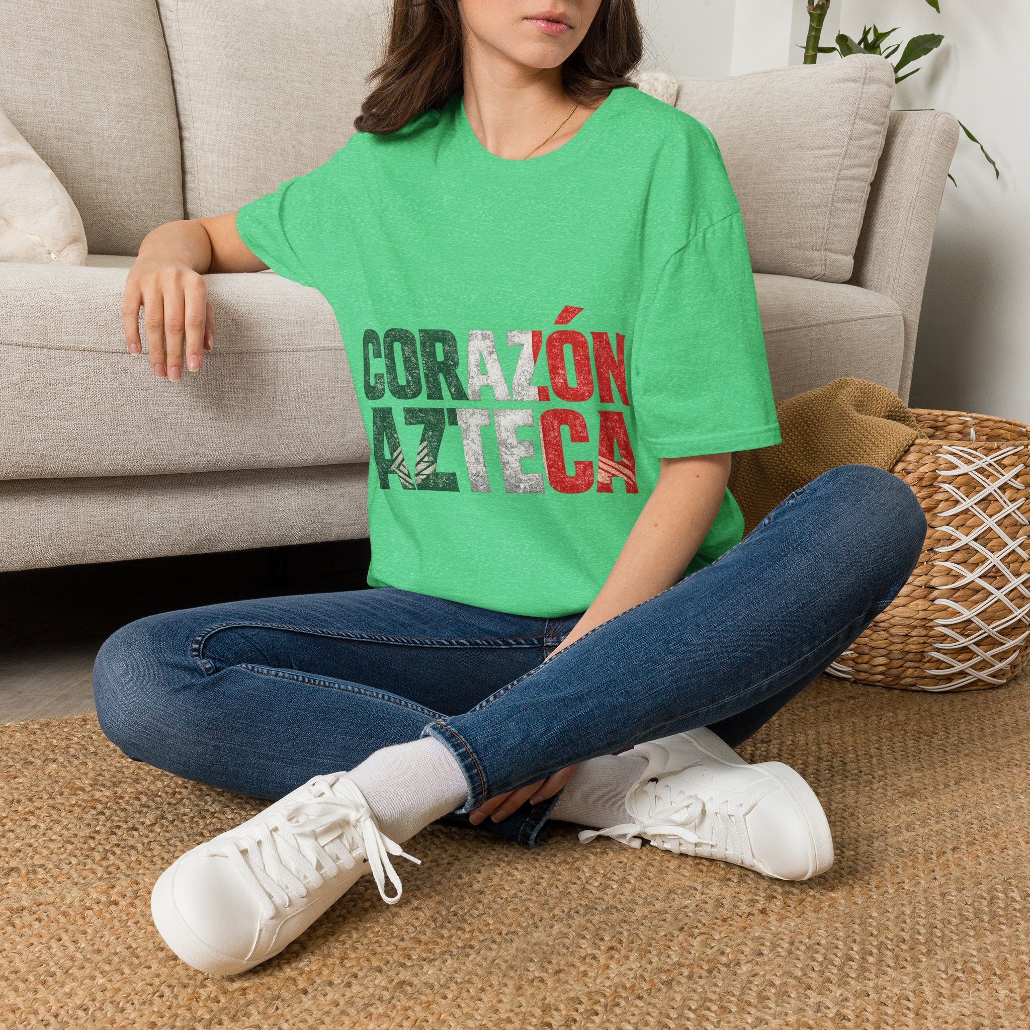 Mexico Corazón Azteca T-Shirt — Mexican Pride Flag Text Tee