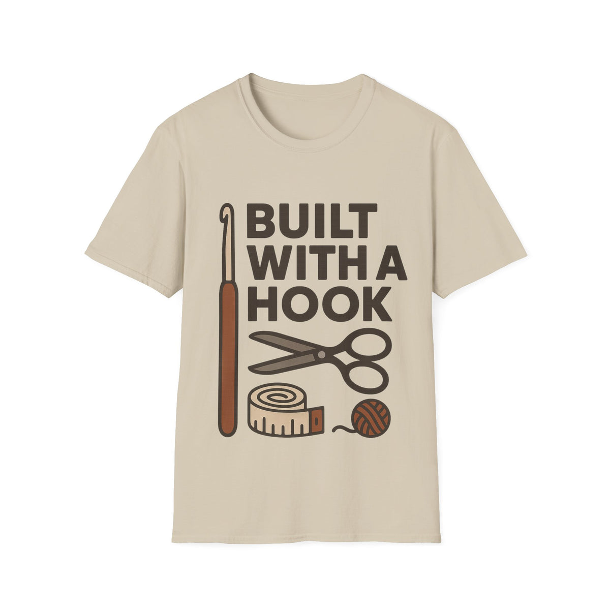 "Built With A Hook" Funny Crochet Graphic Tee - Minimalist Yarn Maker Crafting White T-Shirt - Trending Now - September 2026
