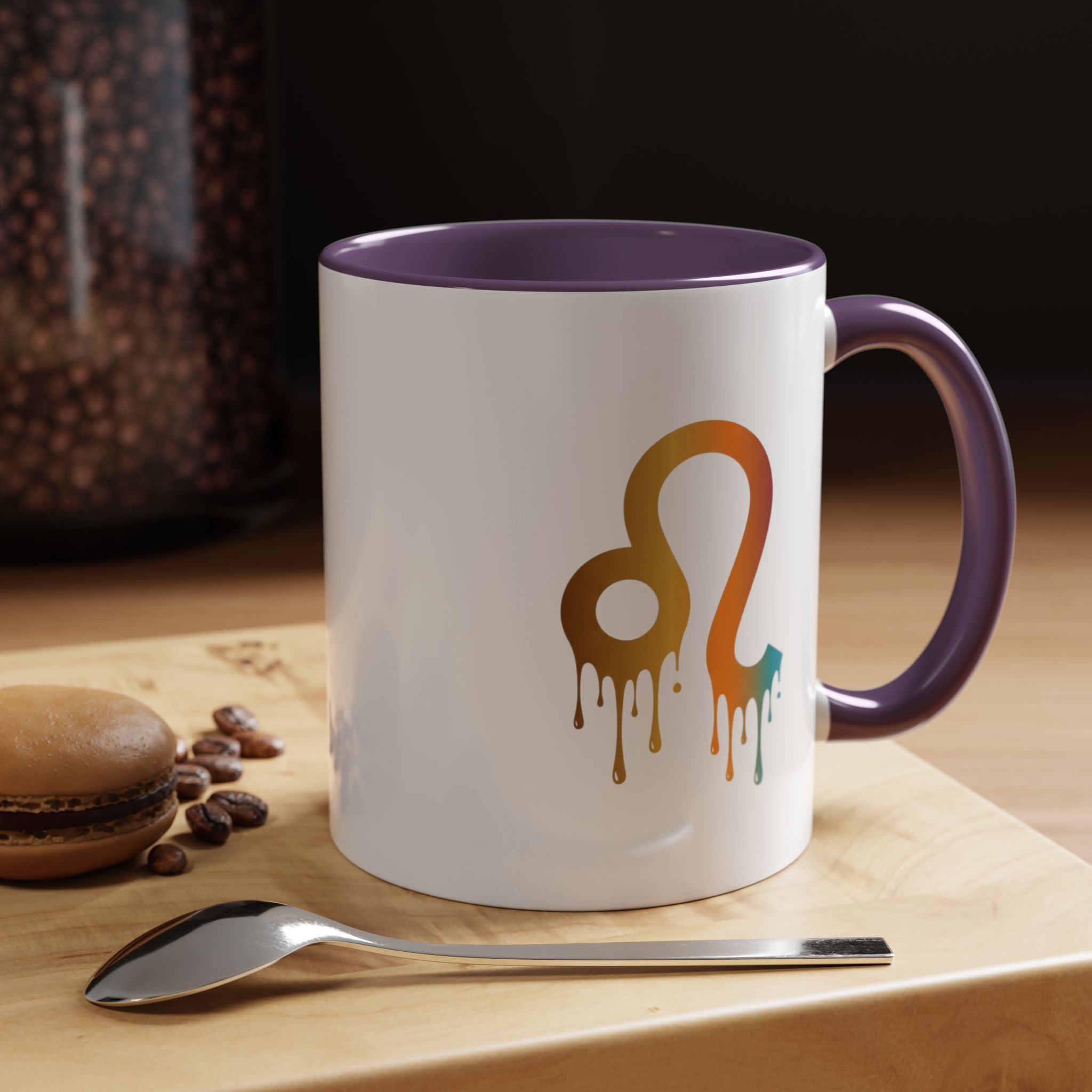 Leo Zodiac Coffee Mug — Dripping Rainbow Leo Symbol Accent Mug