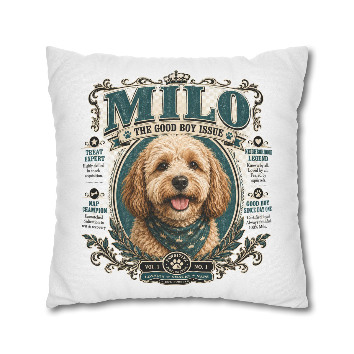 Dog Pillowcase — Personalized 'Milo The Good Boy Issue' Decorative Throw Pillowcase Milo Bailey Dog Dad Mom