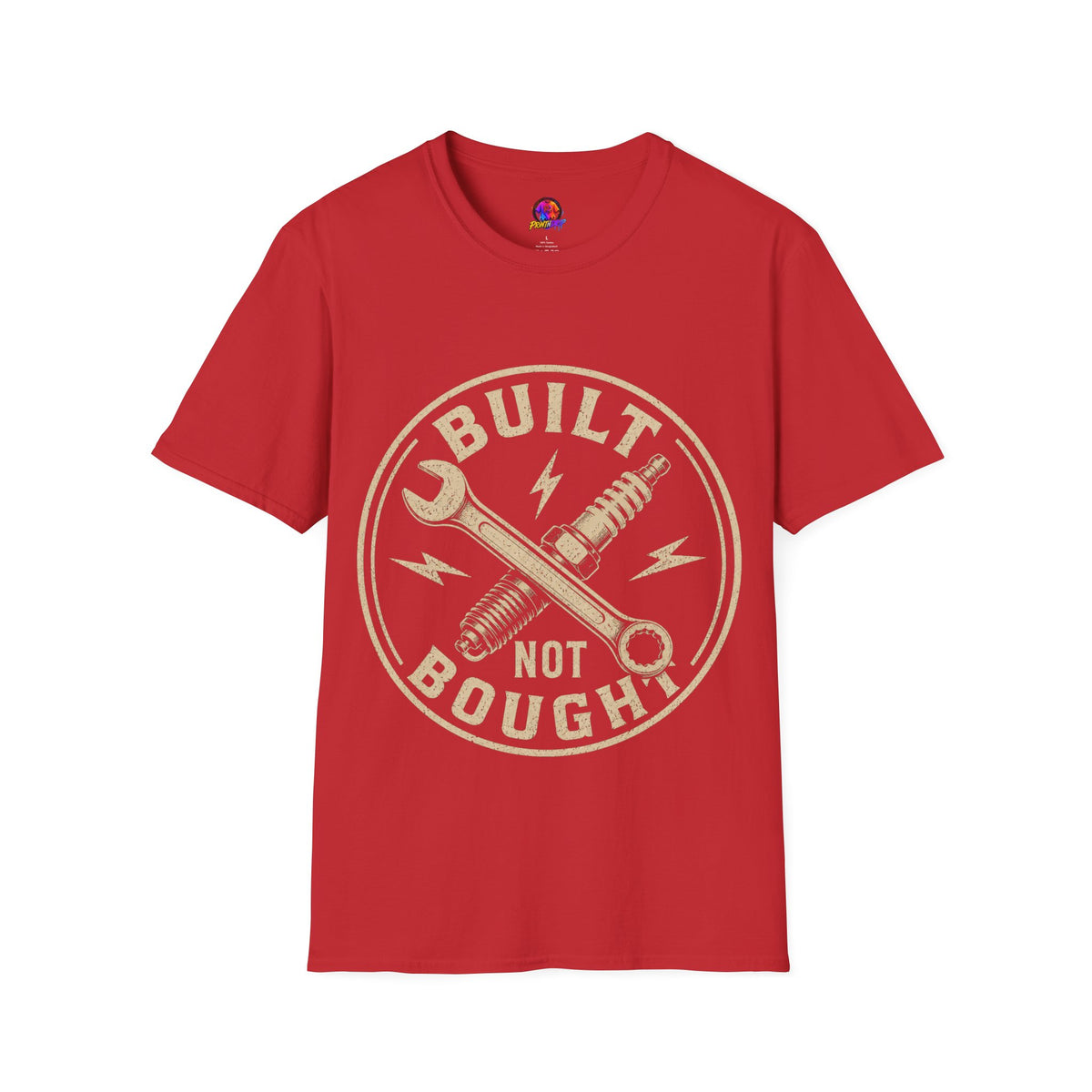 Built Not Bought T-Shirt — Vintage Mechanic Wrench & Spark Plug Design