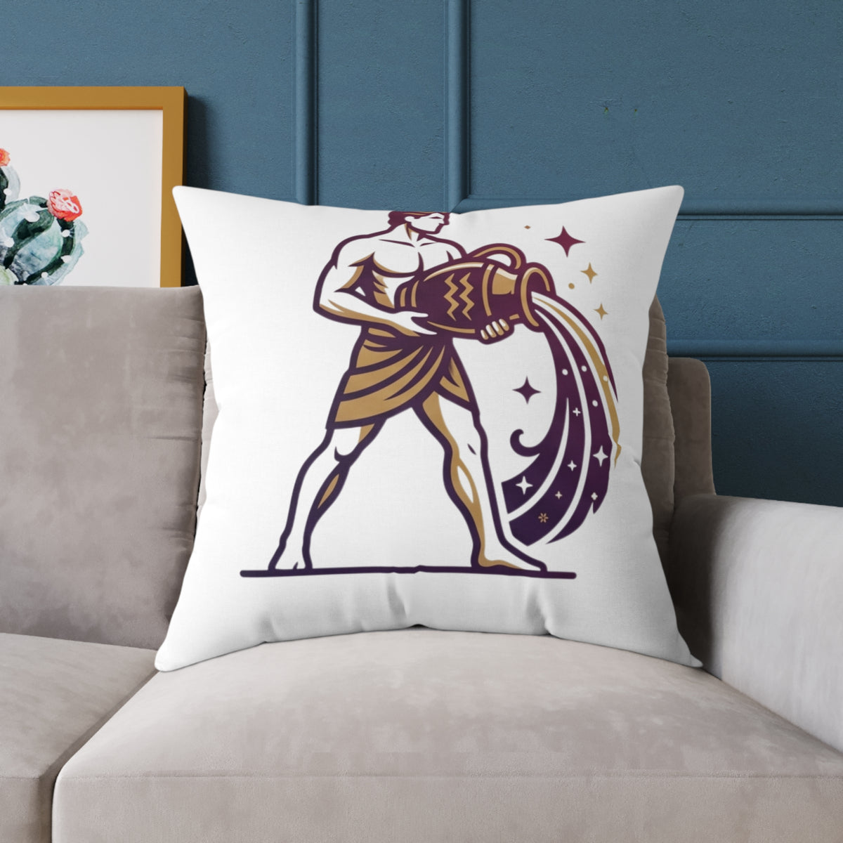 Aquarius Zodiac Pillow — Water Bearer Horoscope Accent Cushion