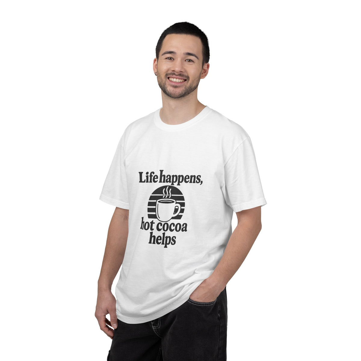 Hot Cocoa Helps T-Shirt — Life Happens Mug Graphic Tee - Trending Now - October 2026