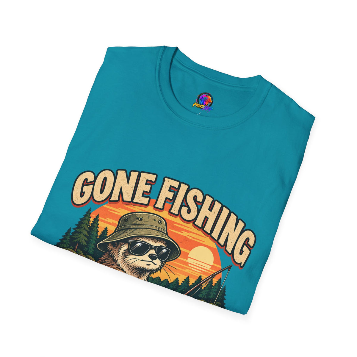 Funny And Witty T-Shirt — “Gone Fishing, Avoiding Feelings” Sloth Fishing Graphic Tee
