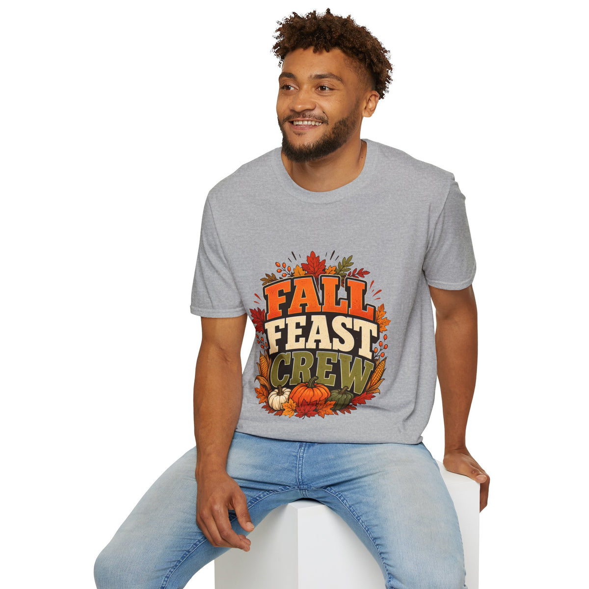 Thanksgiving T-Shirt Fall Feast Crew T-Shirt — Thanksgiving Pumpkin & Leaves Graphic Tee