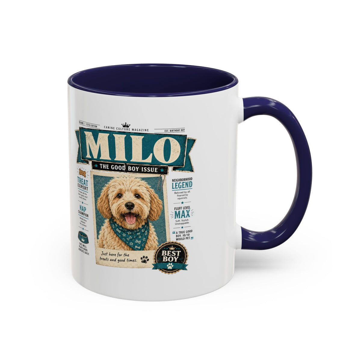 Milo Bailey Dog Dad Mom Personalized Dog Mug – “Milo” Good Boy Vintage Pet Coffee Mug