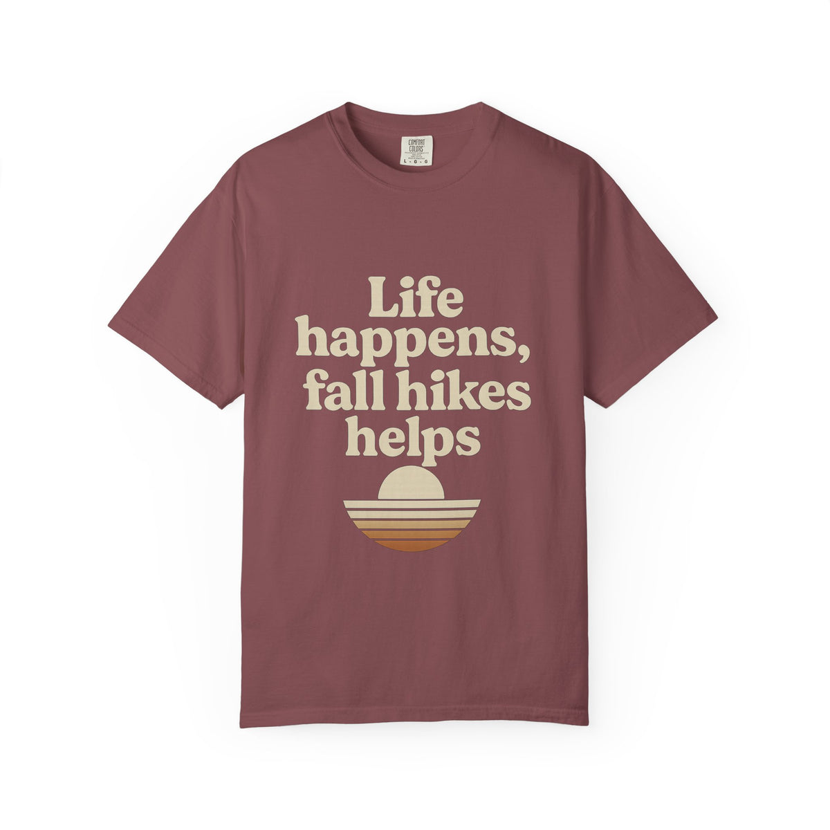 Fall Hikes T‑Shirt — "Life Happens, Fall Hikes Helps" Retro Sunset Tee - Trending Now - October 2026