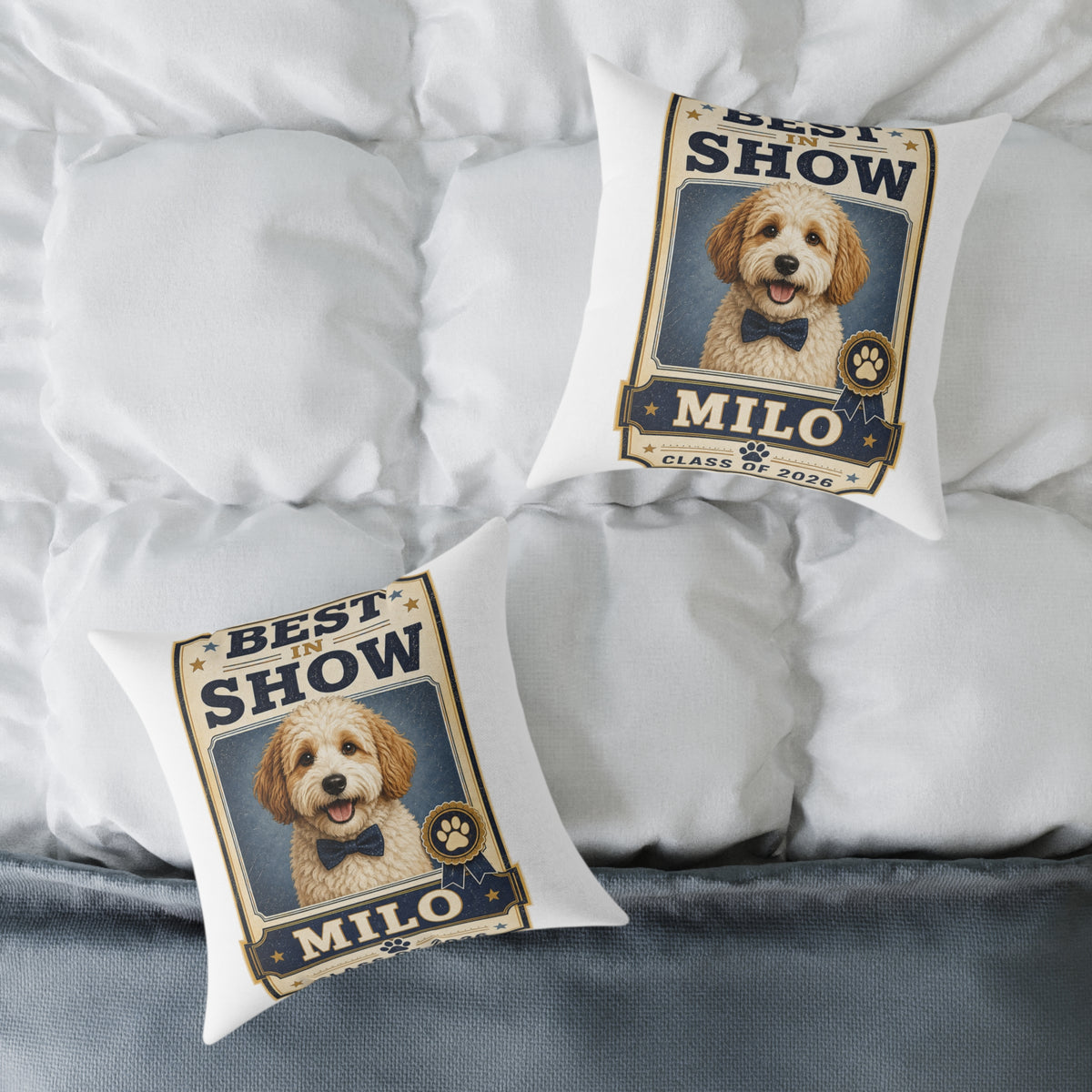Dog Portrait Pillow -  Milo Bailey Dog Dad Mom "Best in Show" Personalized Milo Square Throw Pillow