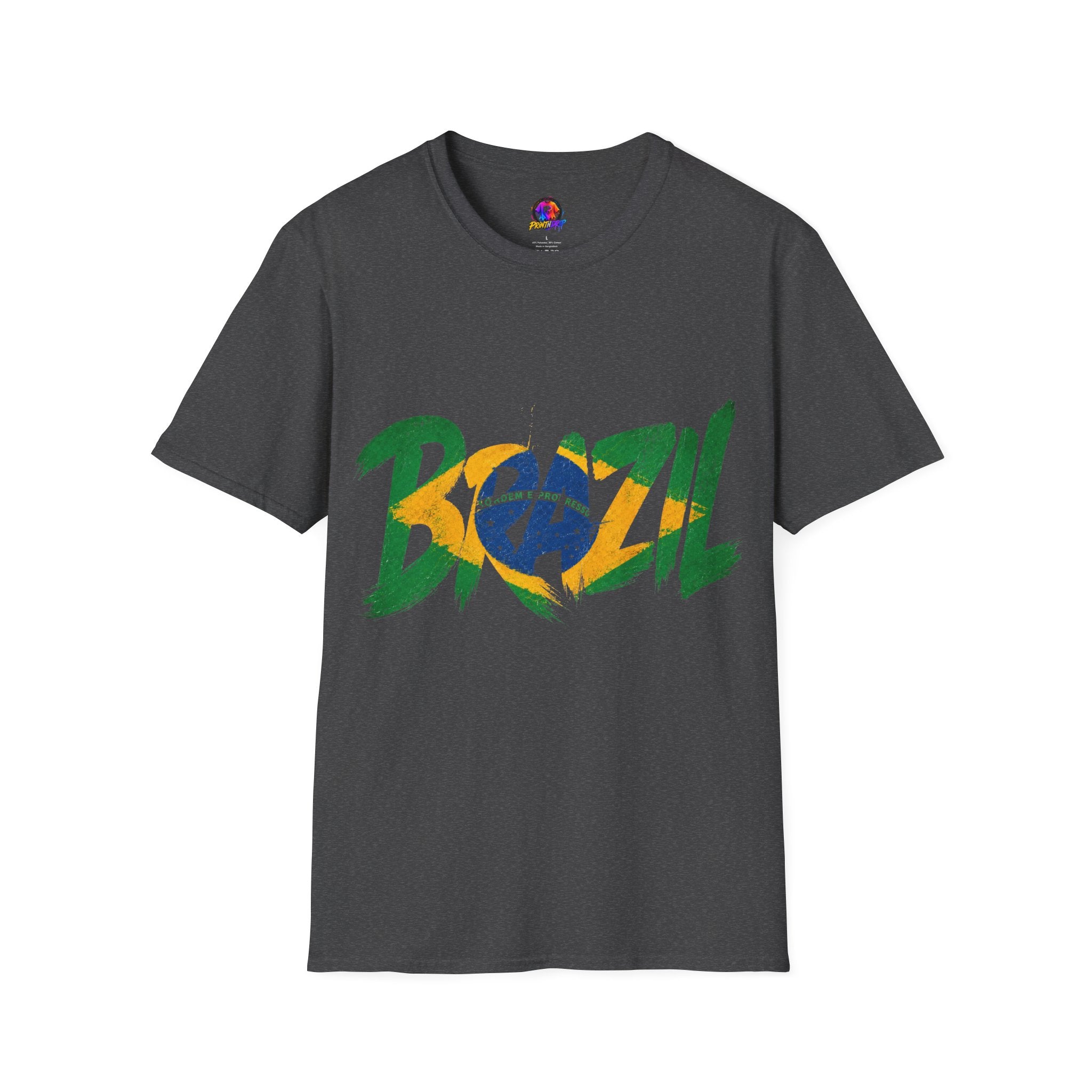 Brazil Flag Graphic T-Shirt — Bold Brazil Script with National Flag Motif