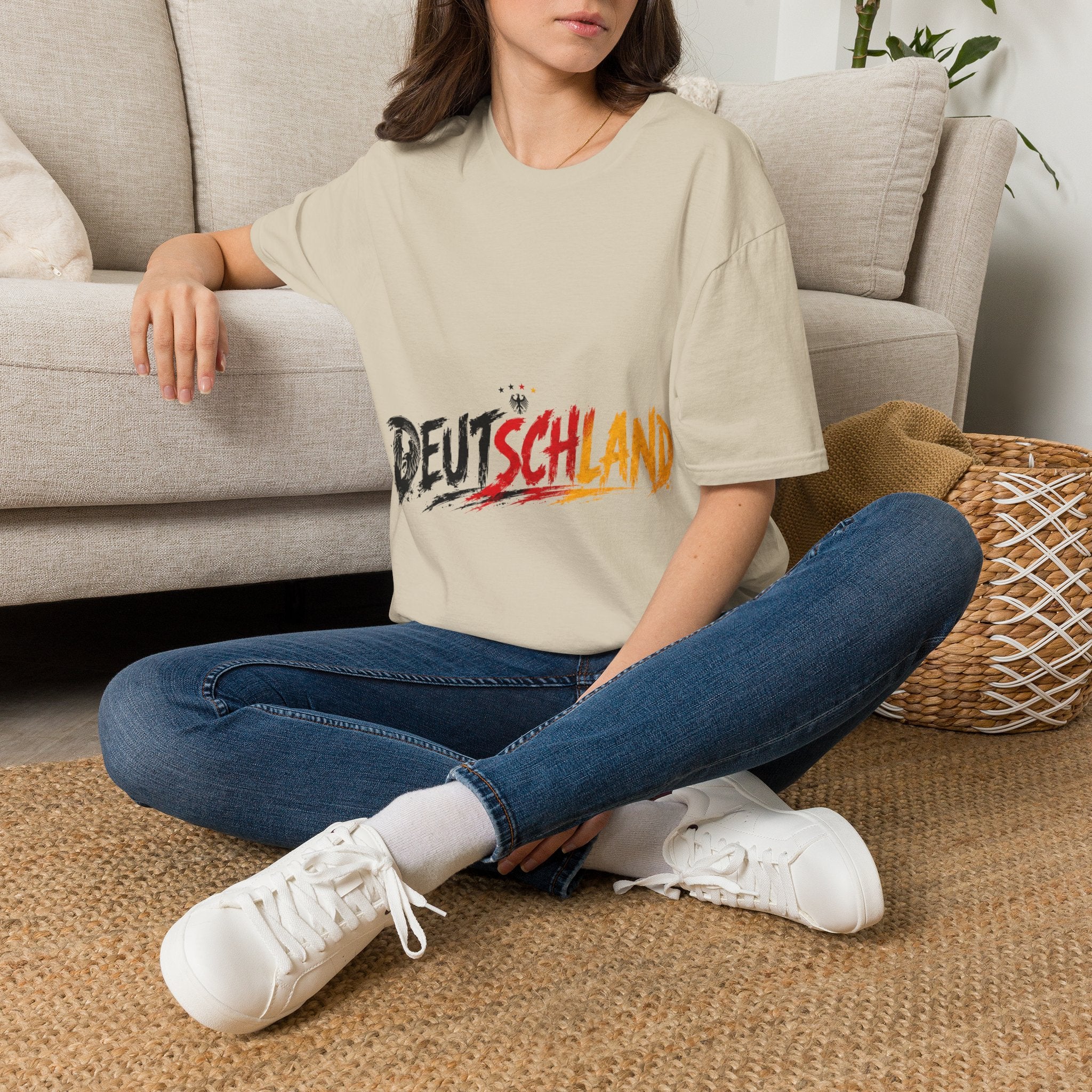 Germany Deutschland Football T-Shirt — Deutschland Script with German Flag Brushstroke